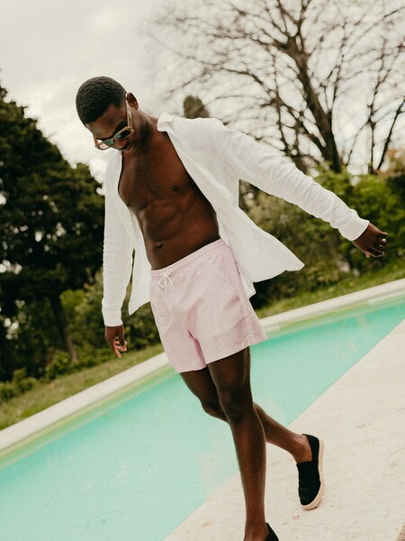 Henry - Pink Striped Shorts Look by DAN FOX APPAREL