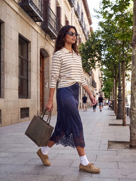 The AY Style Collective - Striped Polo & Navy Lace Skirt Look