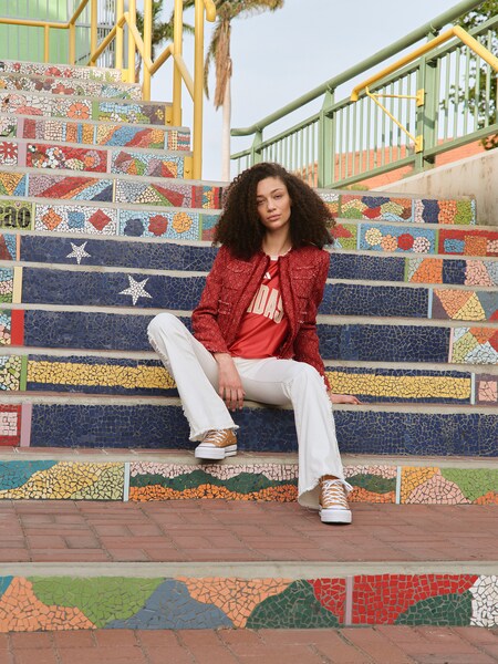 Hallie - Red Jacket Flared Jeans Look