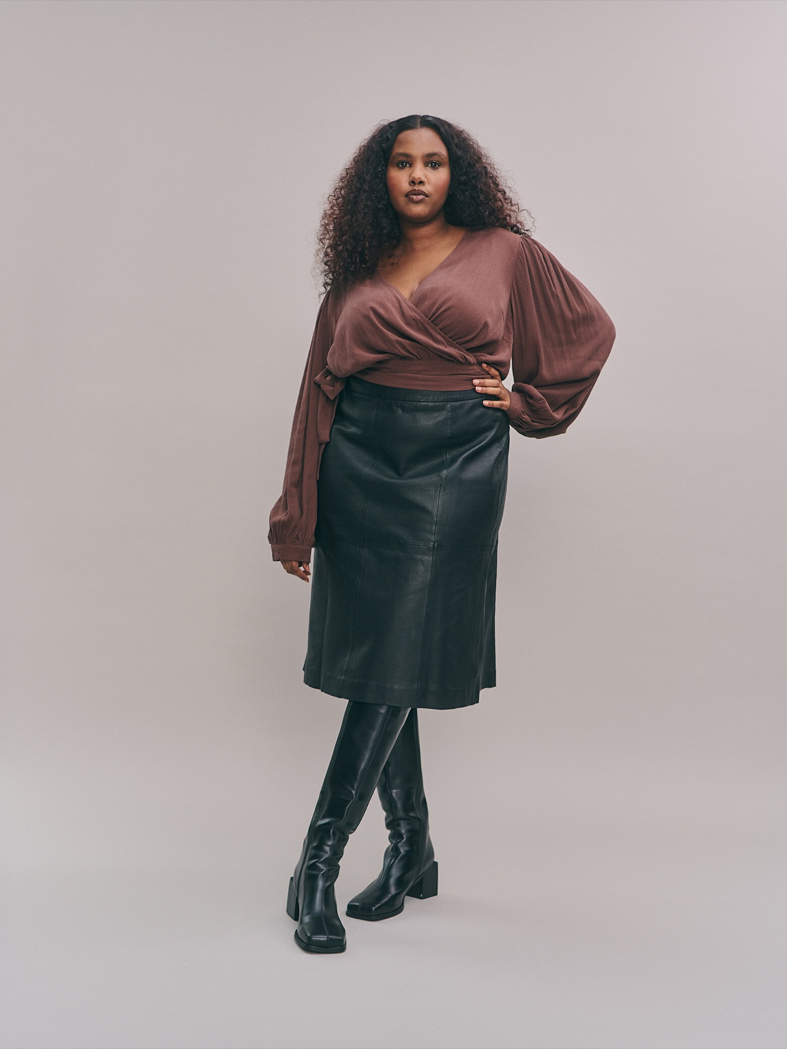 Saara - Brown & Black Leathery Chic Look