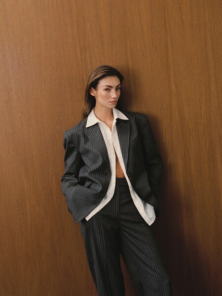 Lorena Rae - Grey Pinstripe Suit Look