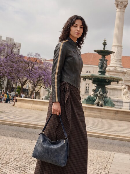 The AY Style Collective - Leather Jacket And Checked Skirt Look