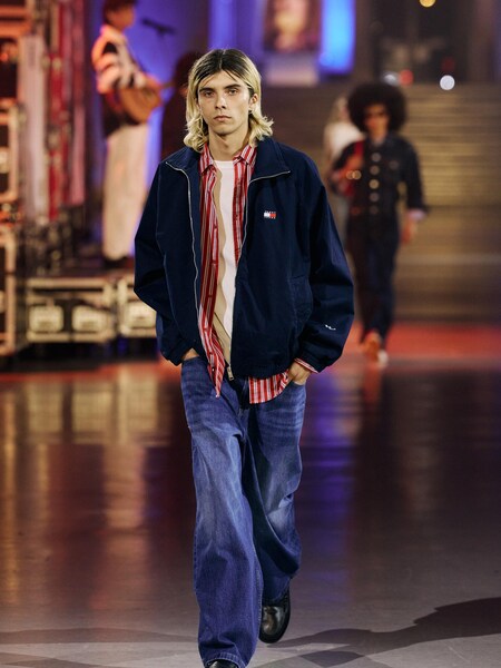 The AY FASHION Show Menswear - Navy Bomber & Striped Shirt Look by Tommy Jeans