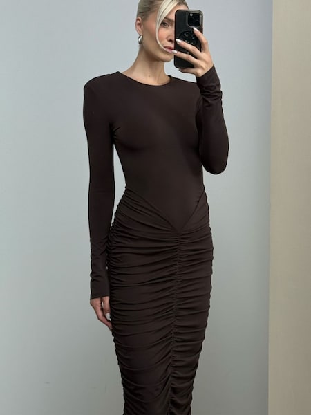 Lena Gercke - Brown Chic Dress Look