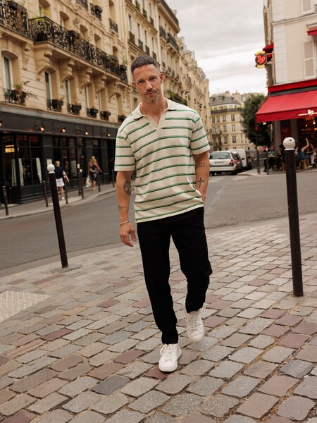 Daniel Fuchs - Green Striped Polo Shirt Look