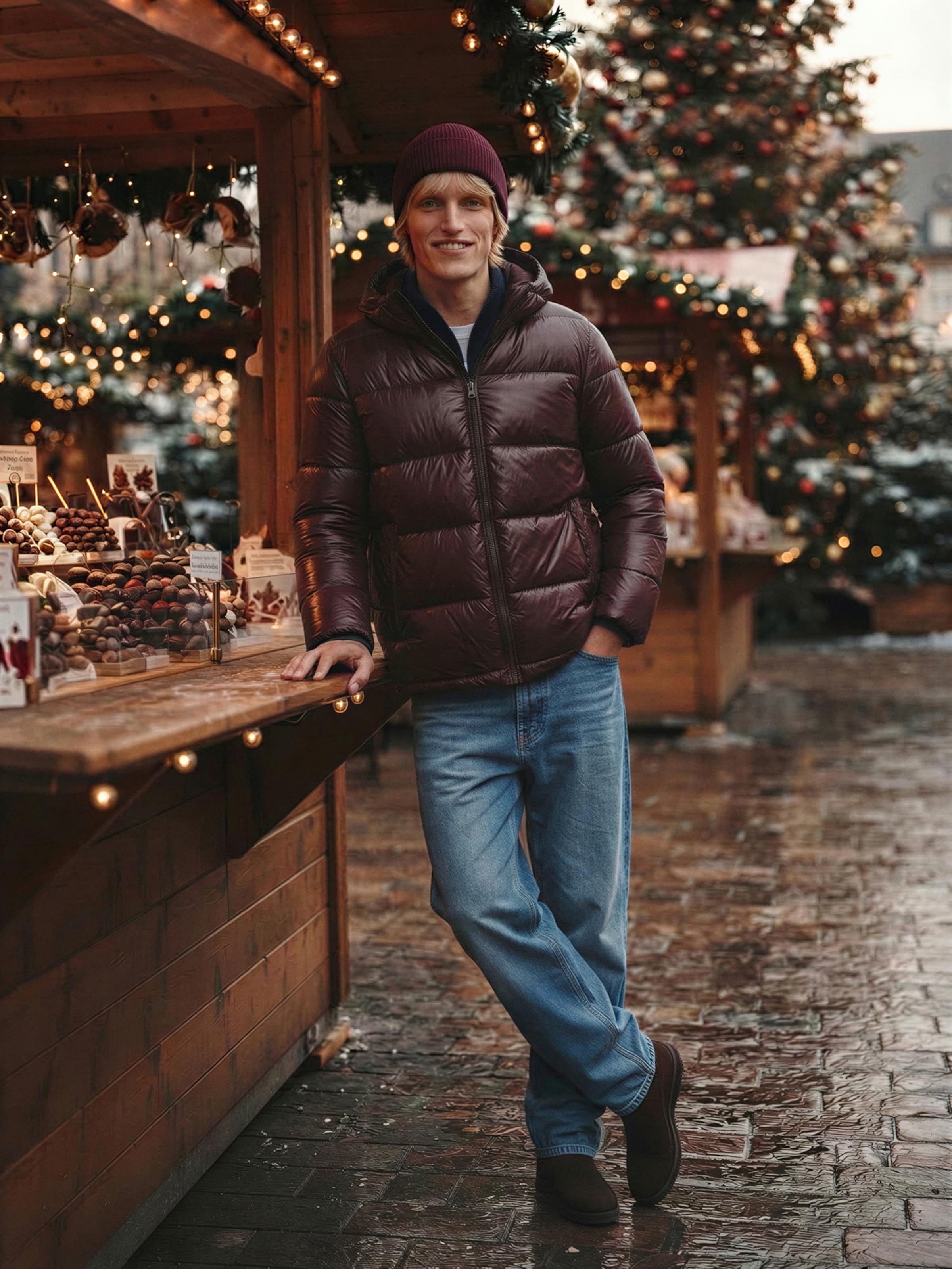The AY Style Edit - Burgunder Puffer Blue Jeans Look