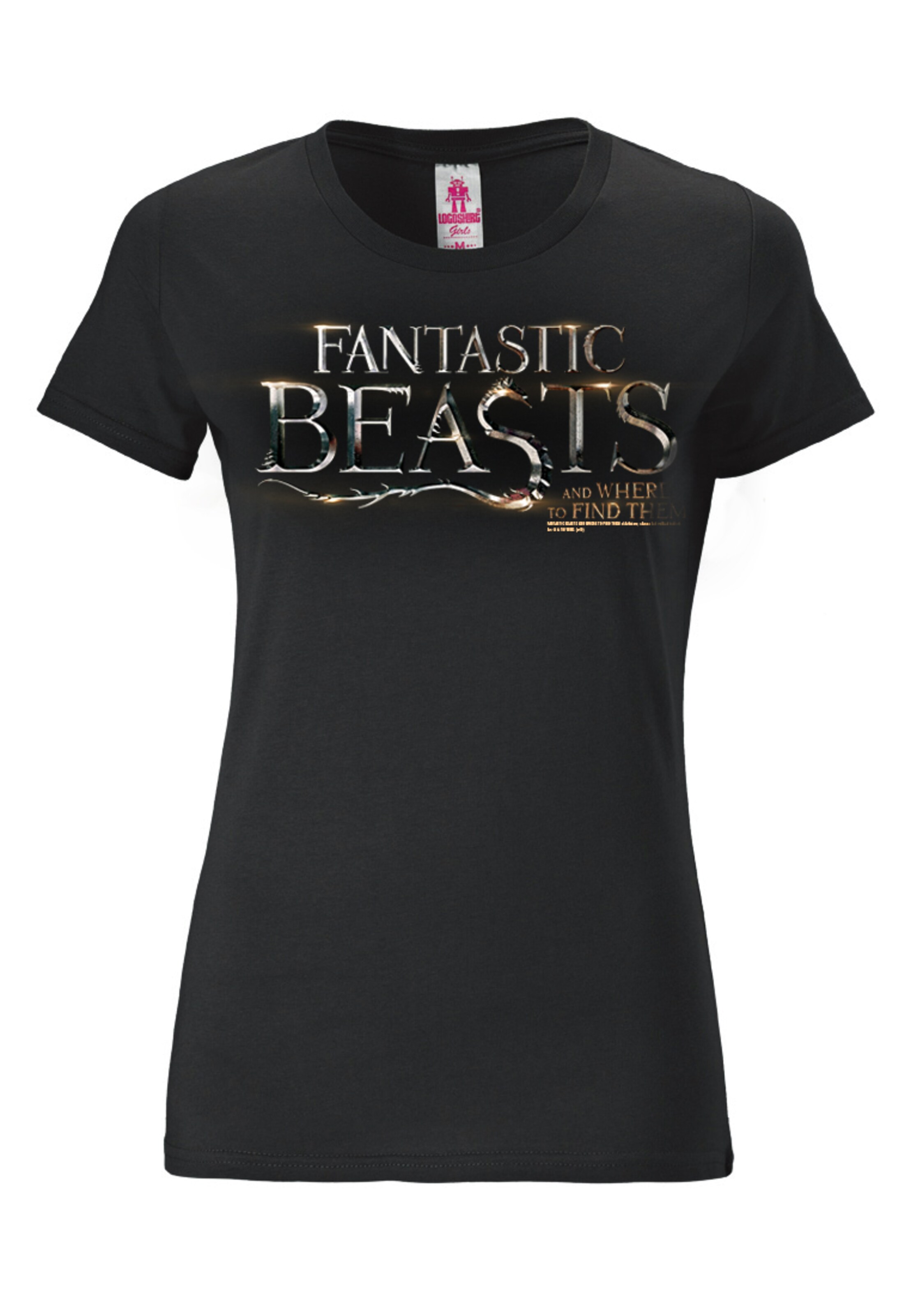 LOGOSHIRT Shirt 'Phantastische Tierwesen' in Black: front