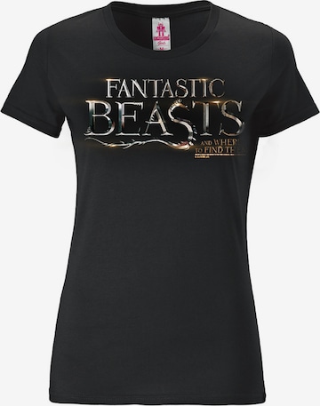 LOGOSHIRT Shirt 'Phantastische Tierwesen' in Black: front