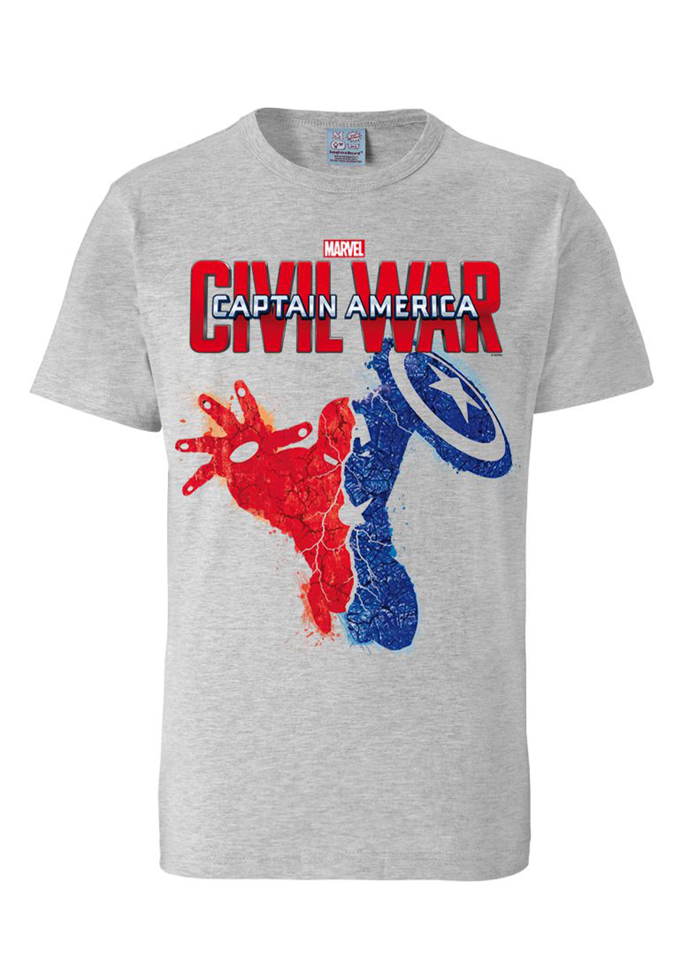 LOGOSHIRT Shirt 'Captain America' in Grey: front