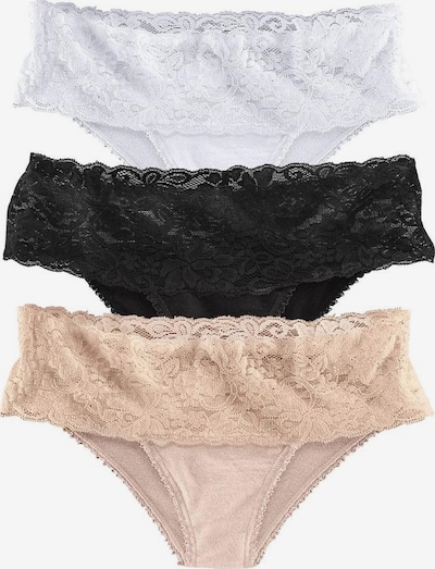 VIVANCE Panties (3 Stück) mit breiter Spitze am Bund, »Cotton made in Africa« in champagner / schwarz / weiß, Produktansicht