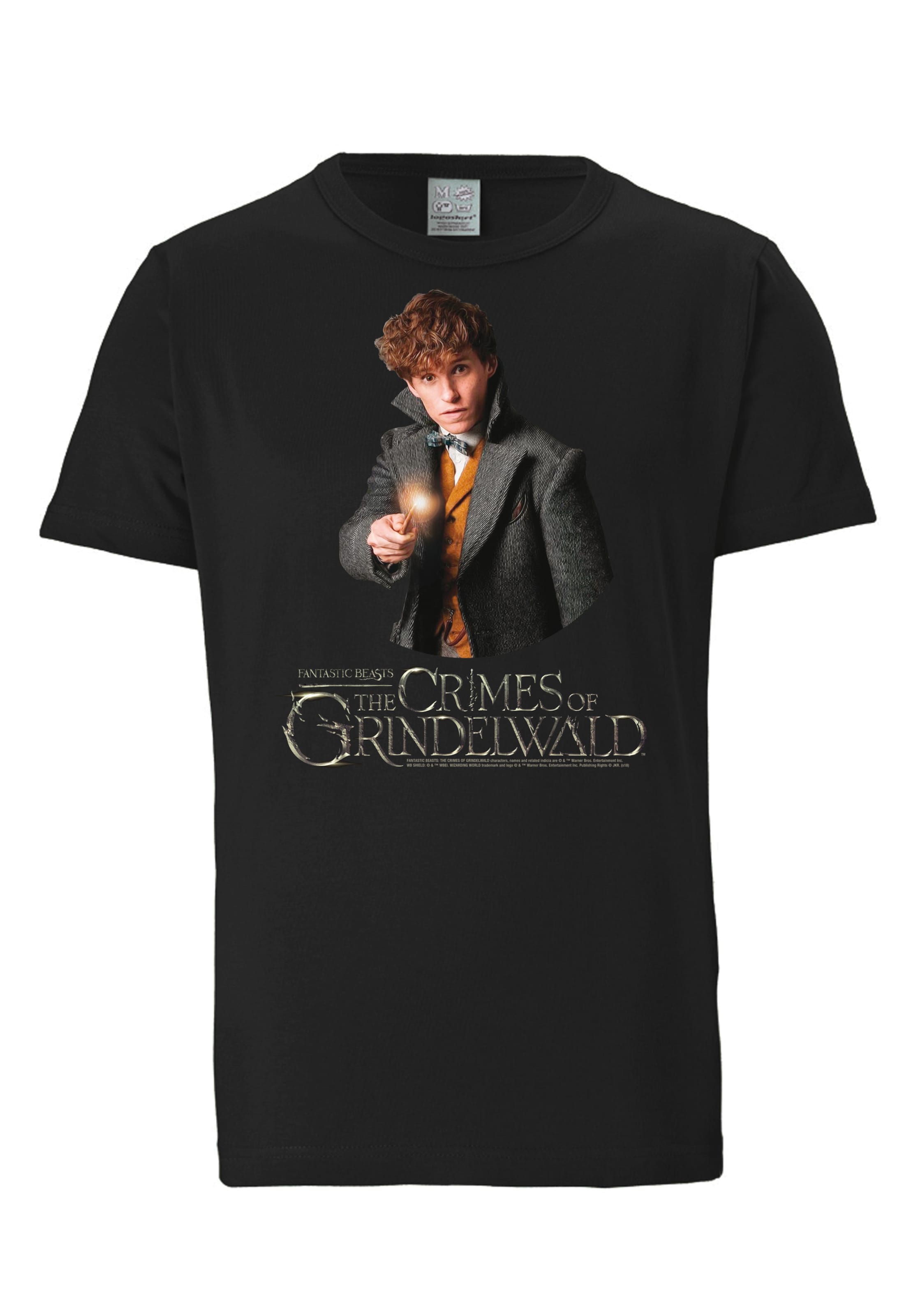 LOGOSHIRT Shirt 'Newt Scamander' in Black: front