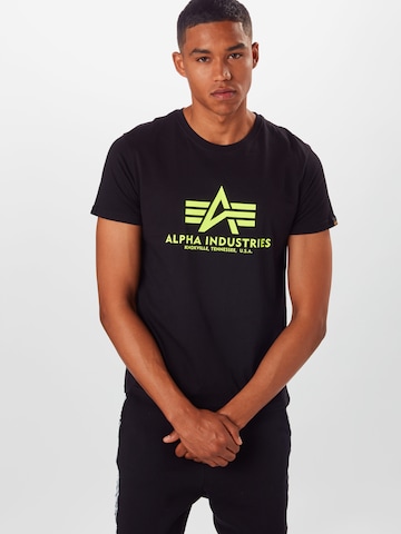 ALPHA INDUSTRIES Regular fit Μπλουζάκι 'Basic T Neon Print' σε μαύρο: μπροστά