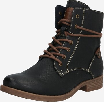 TOM TAILOR Lace-Up Ankle Boots in Black: front