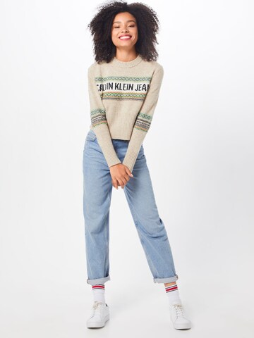 Calvin Klein Jeans Pulóver 'REVERSE FAIRISLE' - bézs