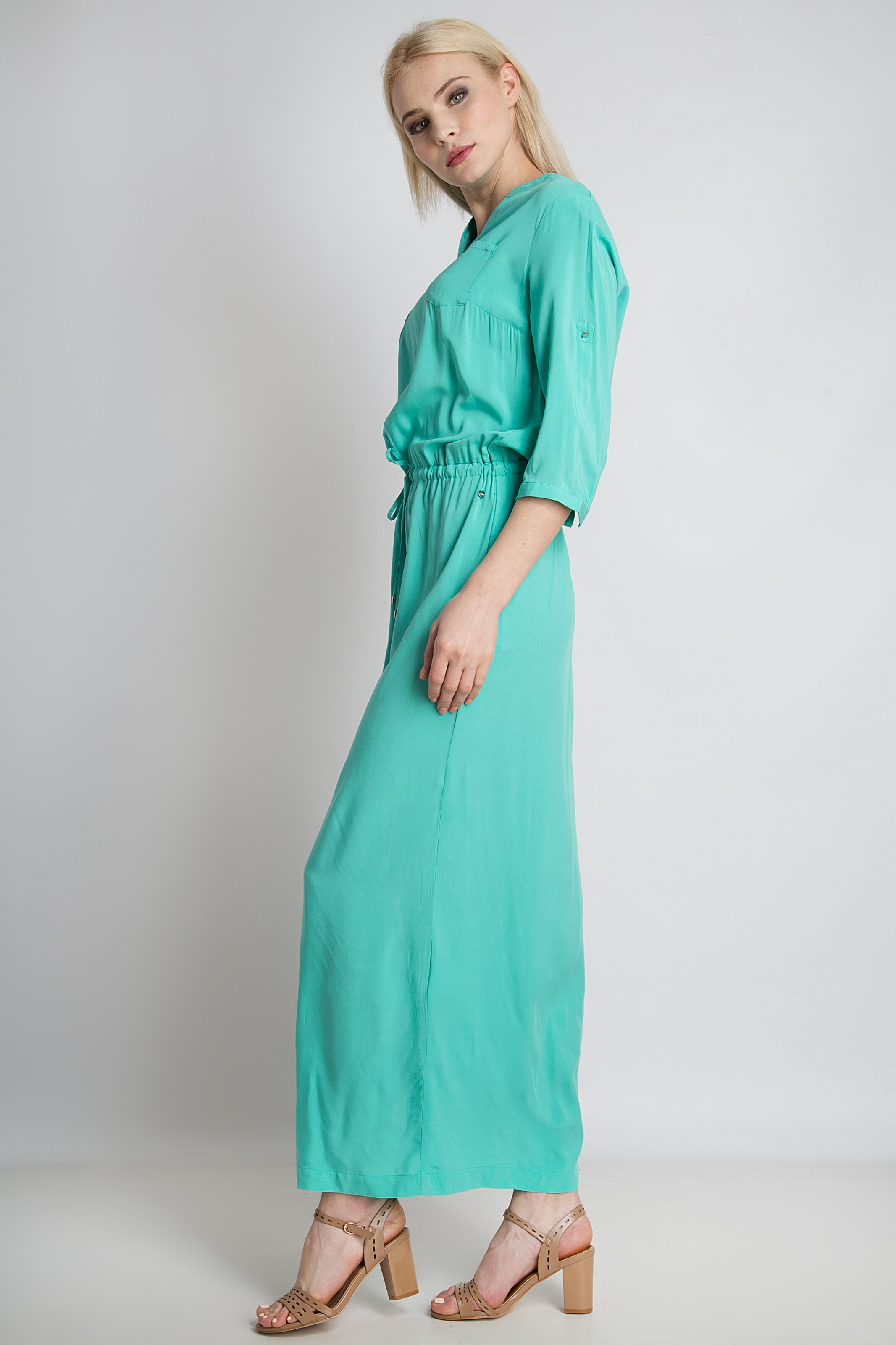 Frauen Große Größen Finn Flare Maxi-Kleid mit Taillenschnürung in Aqua - YU20758