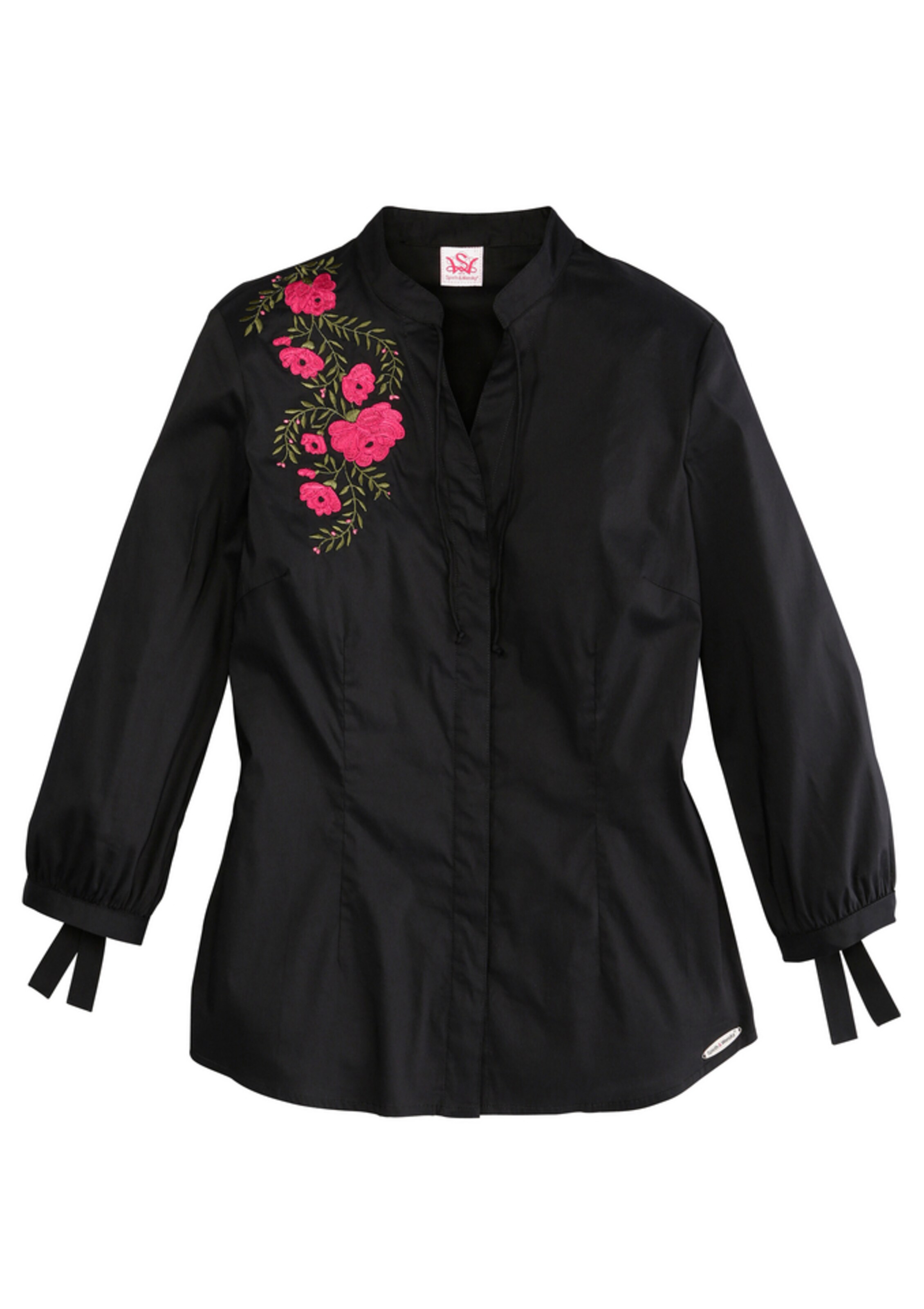 SPIETH & WENSKY - Trachtenbluse mit Blütenstickerei in schwarz