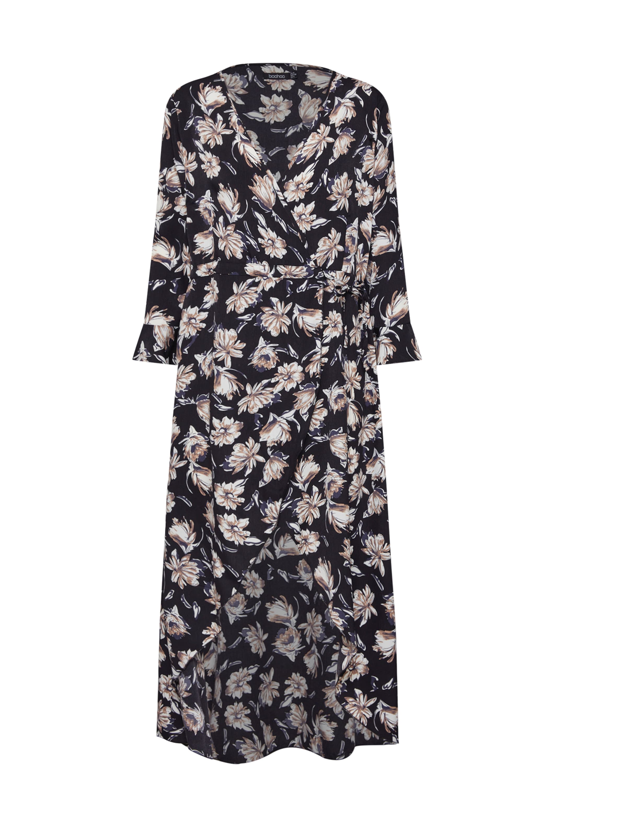 Boohoo - Zomerjurk 'Floral Wrap Maxi Dress' in de kleur Zwart
