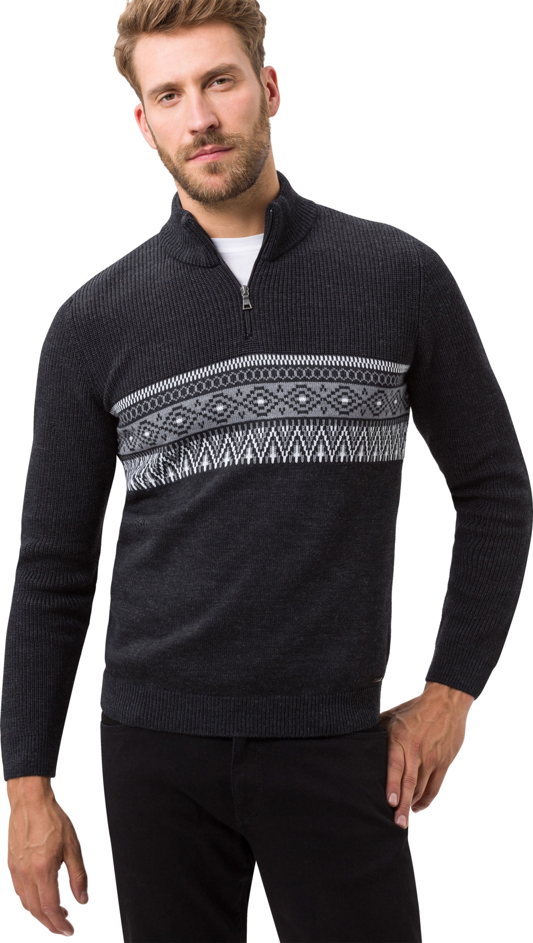 BRAX Trui 'Steffen' in Zwart: voorkant