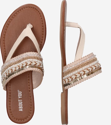 ABOUT YOU T-Bar Sandals 'Natalie' in Beige: side