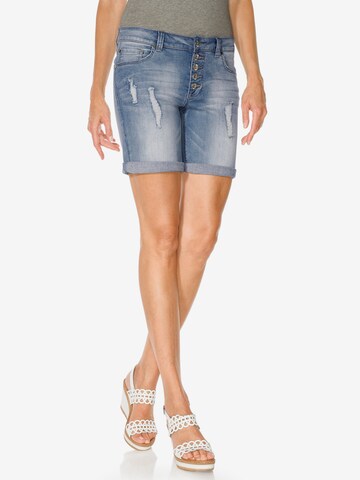 Coupe slim Jean 'Boyfriend-Shorts' heine en bleu : devant