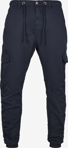 Urban Classics Tapered Cargo Pants in Blue: front