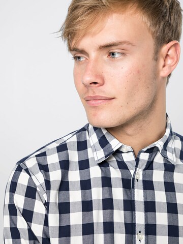 JACK & JONES Slim Fit Hemd 'JJEGINGHAM SHIRT L/S' in Blau