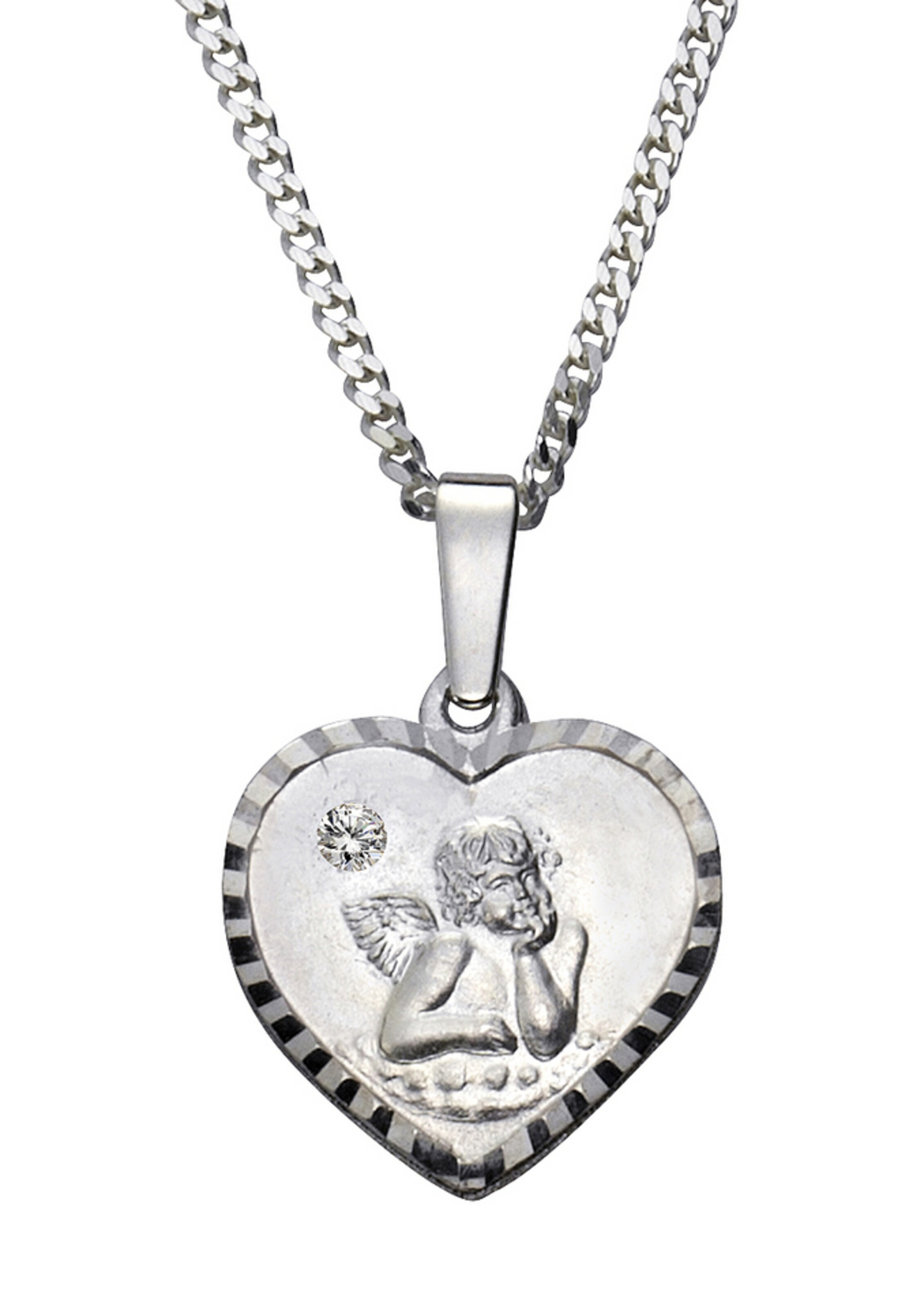 FIRETTI Necklace 'Herz mit Schutzengel' in Silver: front