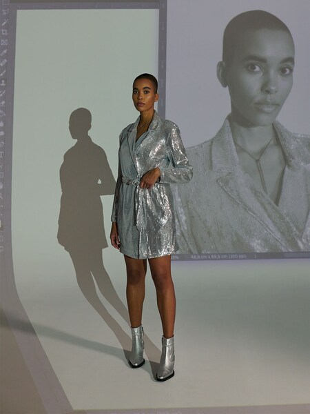 Rebecca Nmyr - Elegant Silver Sequins Look