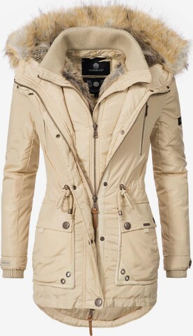 MARIKOO Winterparka 'Grinsekatze' in Beige: voorkant