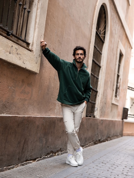 Tiago - Dark Green Half-Zip Look by DAN FOX APPAREL