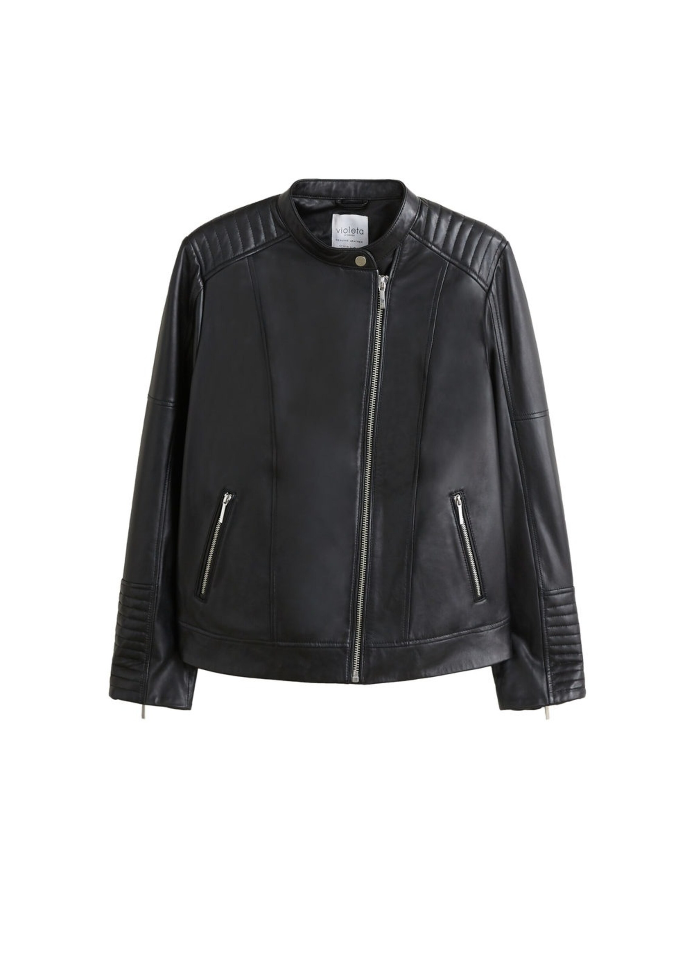 VIOLETA by Mango - Lederjacke 'isabel5' in schwarz