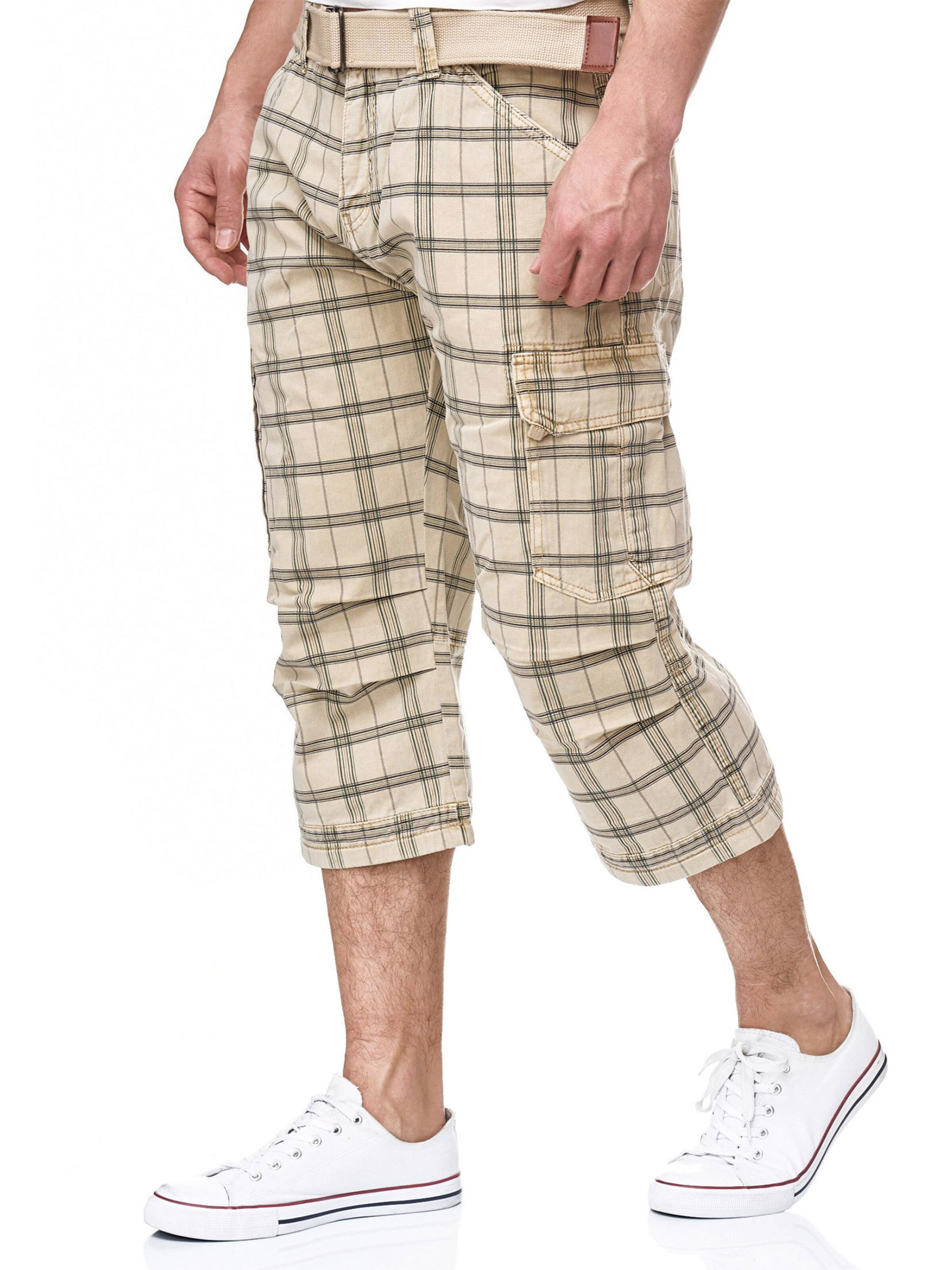 INDICODE JEANS Regular Cargo Pants 'Nicolas Check' in Beige