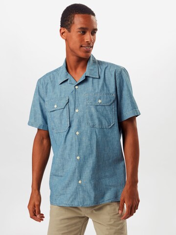 GAP Slim Fit Риза 'SS CHAMBRAY CAMP BLUE' в синьо: отпред