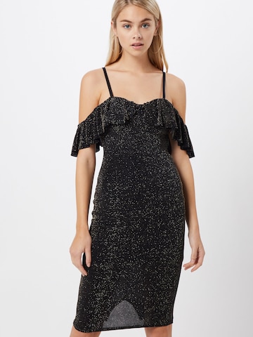 Boohoo Φόρεμα κοκτέιλ 'Glitter Ruffle ' σε μαύρο: μπροστά