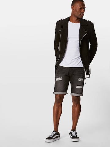 INDICODE JEANS Regular Shorts 'Kaden Holes' in Schwarz