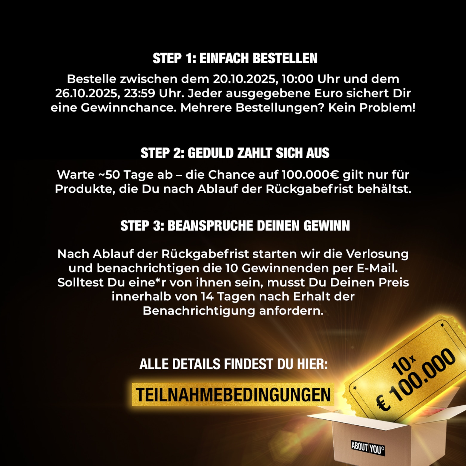 Jetzt bestellen und automatisch teilnehmen! ABOUT YOU verlost 1 Million €