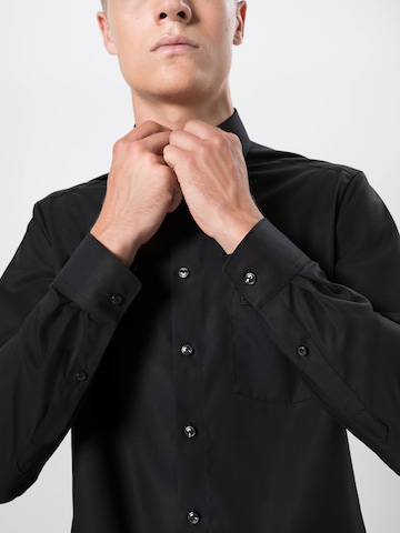 OLYMP Regular fit Button Up Shirt 'Luxor Uni Pop' in Black