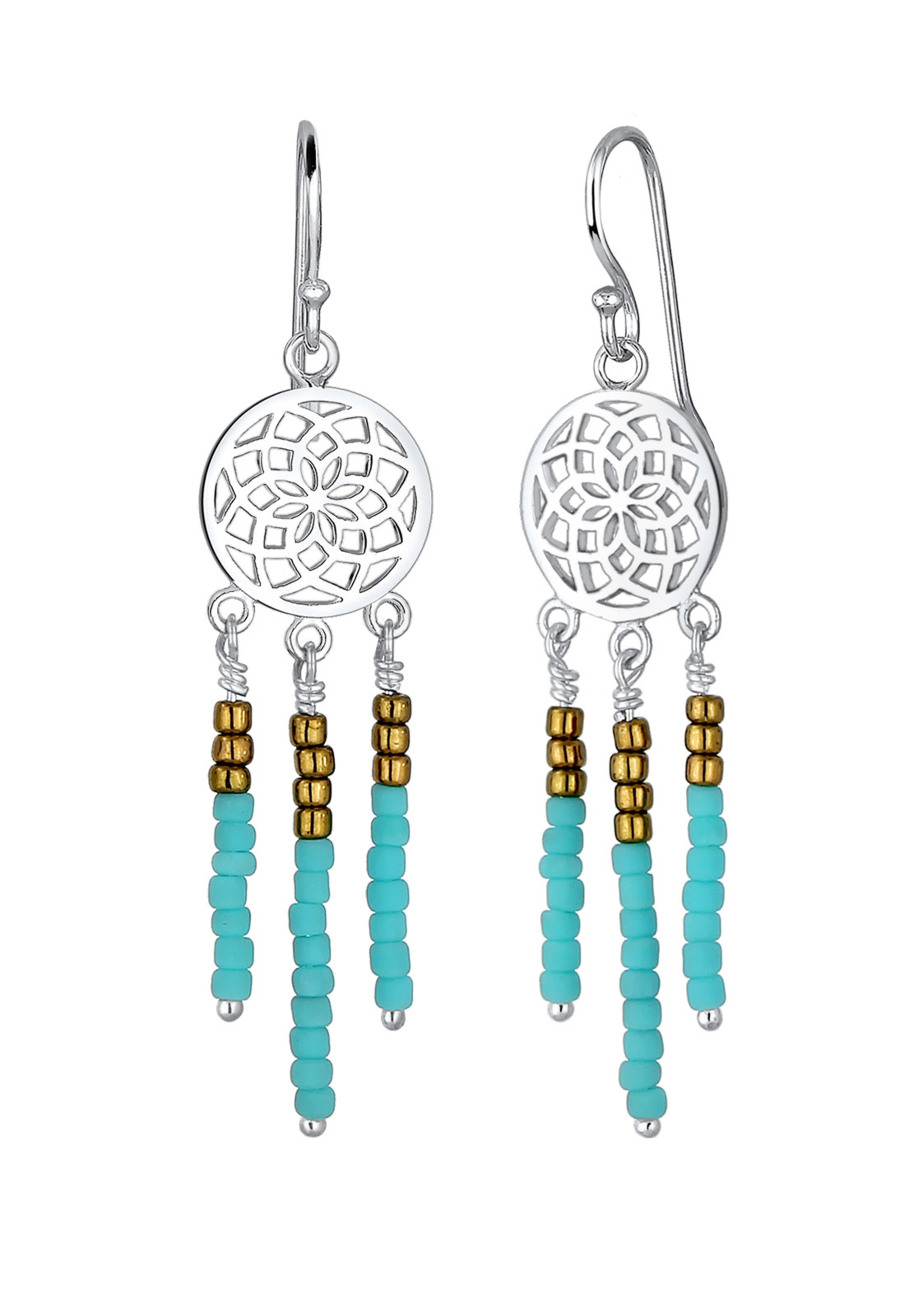 ELLI Ohrringe Boho, Kugel, Modeschmuck, Ornament, Traumfänger in Silber: Vorderseite