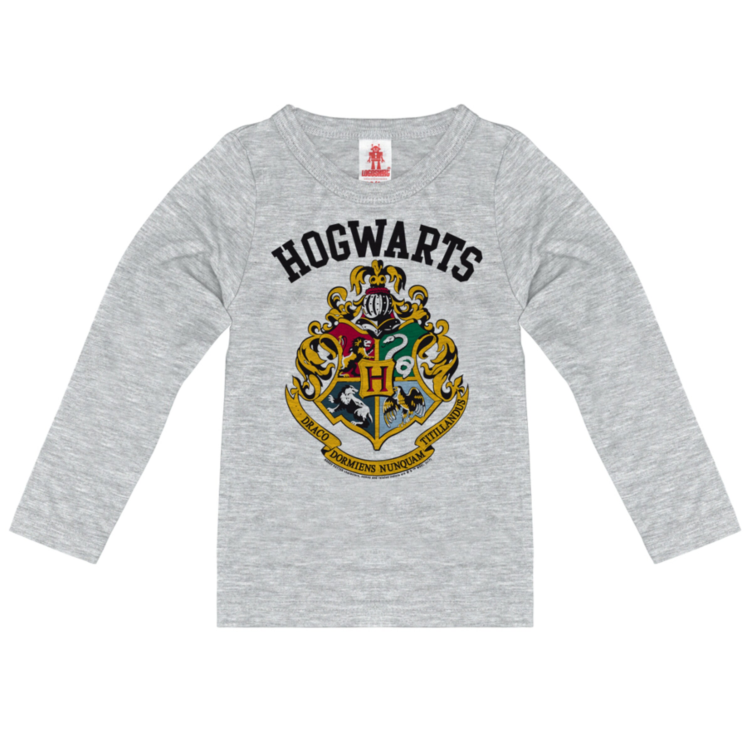 LOGOSHIRT Longsleeve 'Hogwarts' in Grau: Vorderseite