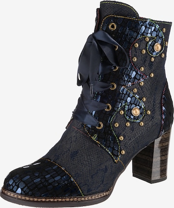 Laura Vita Lace-Up Ankle Boots in Blue: front