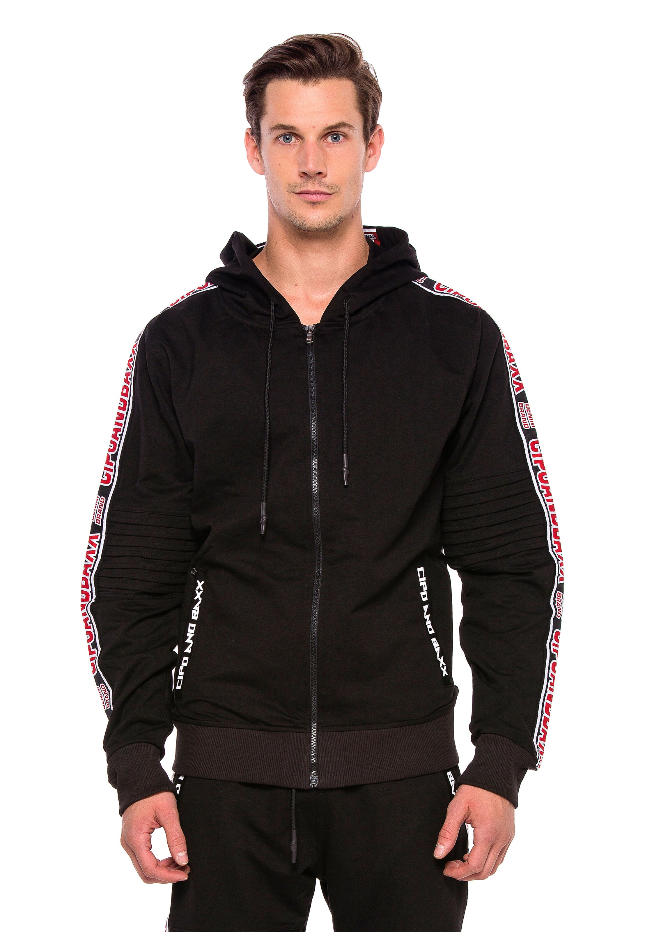 CIPO & BAXX Zip-Up Hoodie in Black: front