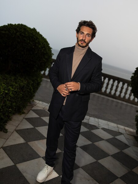 Tiago - Navy Pinstriped Suit Look by DAN FOX APPAREL