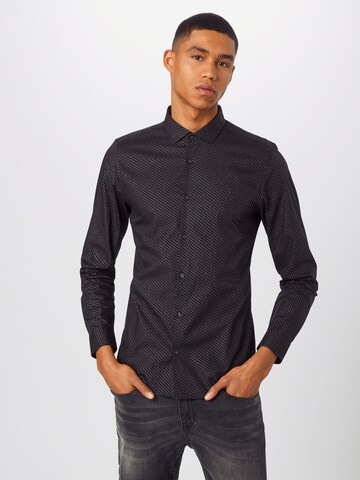 BURTON MENSWEAR LONDON Slim Fit Hemd 'INT:SKSC BLKGLD SPOT' in Schwarz: predná strana