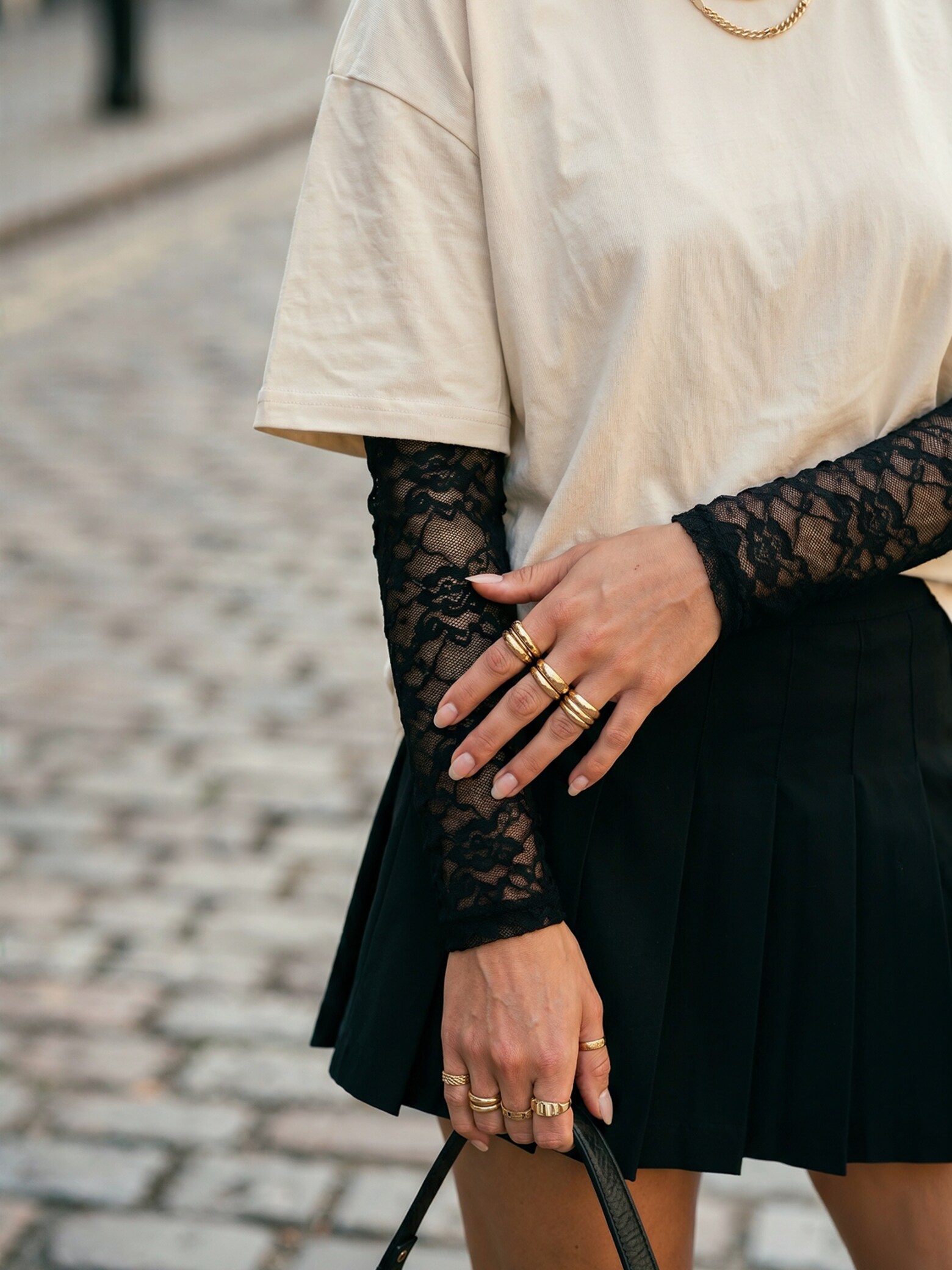 Sheer textures meet clean lines Lace Layering