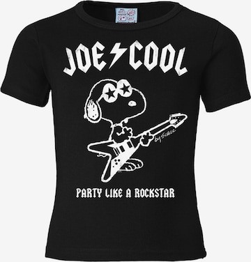 LOGOSHIRT Shirt 'Snoopy - Rockstar' in Zwart: voorkant