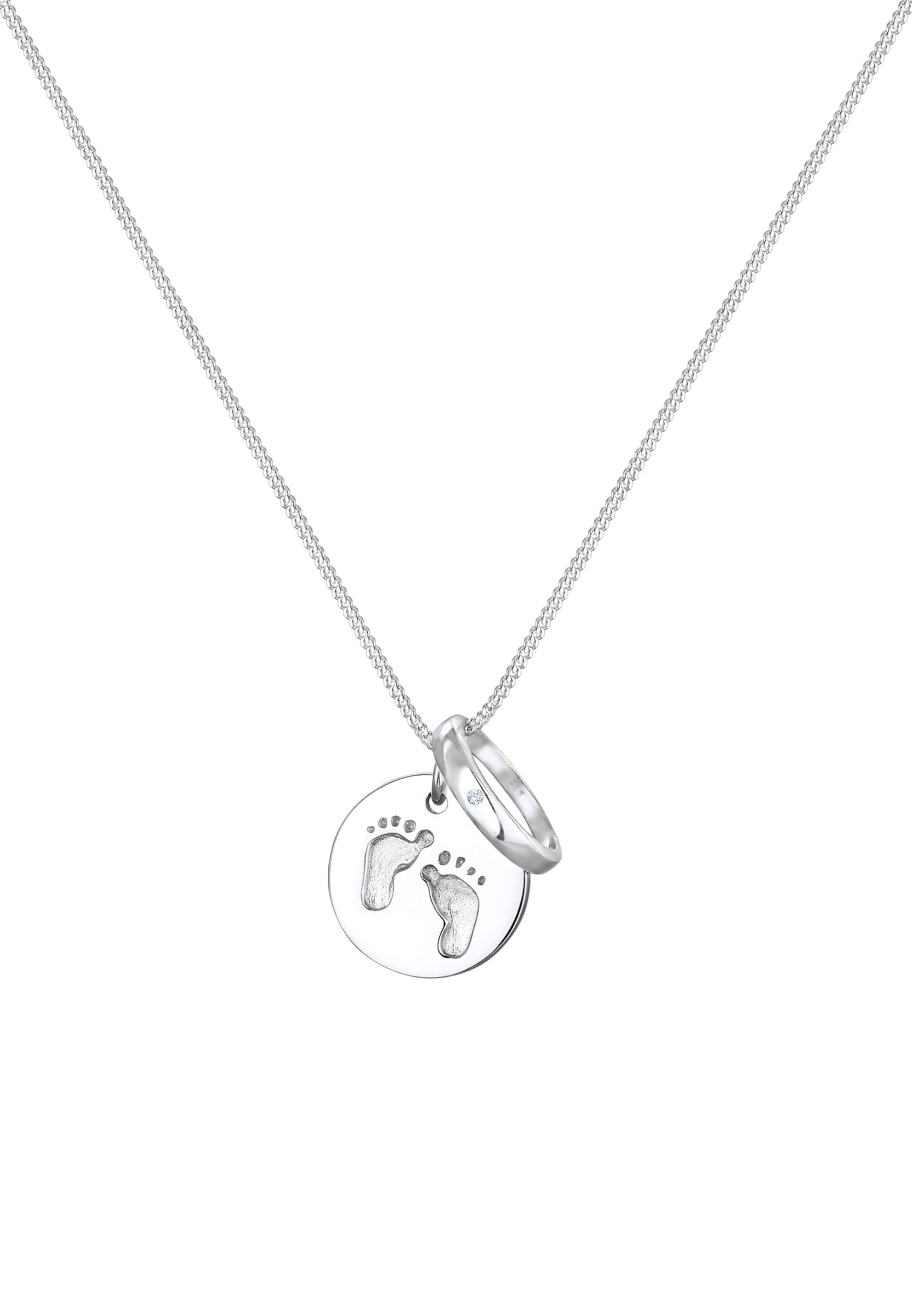 ELLI Halskette Taufring, Fußabdruck. Plättchen in Silber: Vorderseite