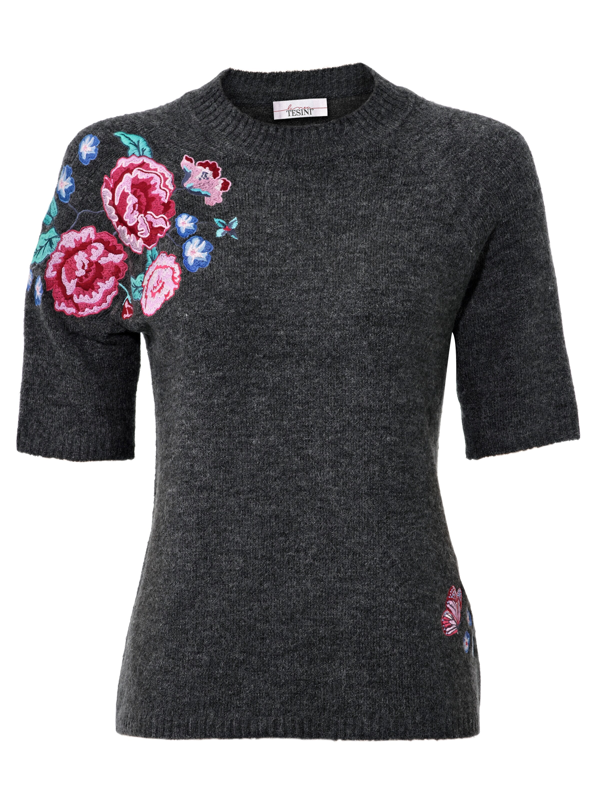 heine - Stickereipullover mit Wolle in anthrazit