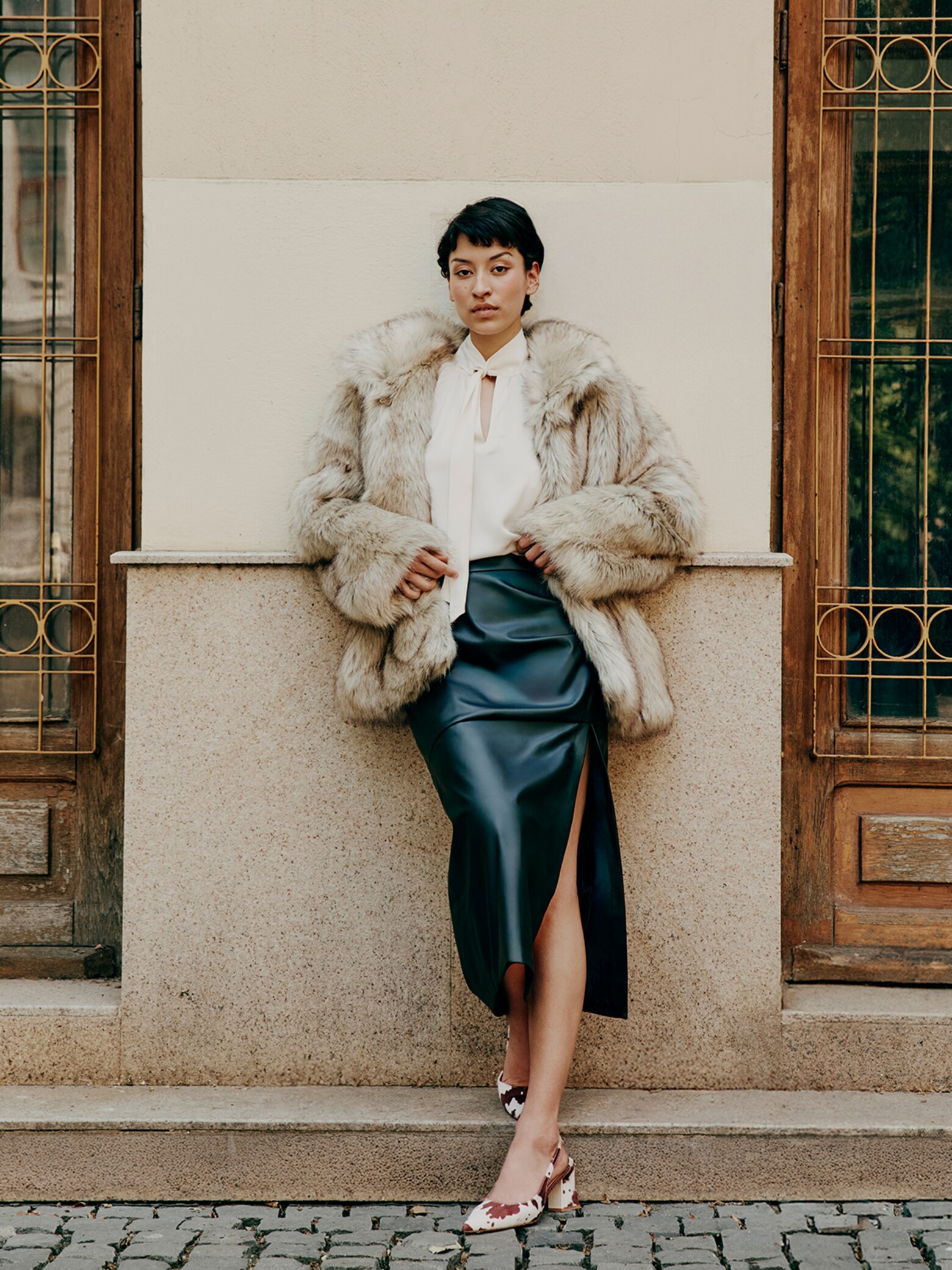 Greta - Fur Coat & Leather Skirt Look