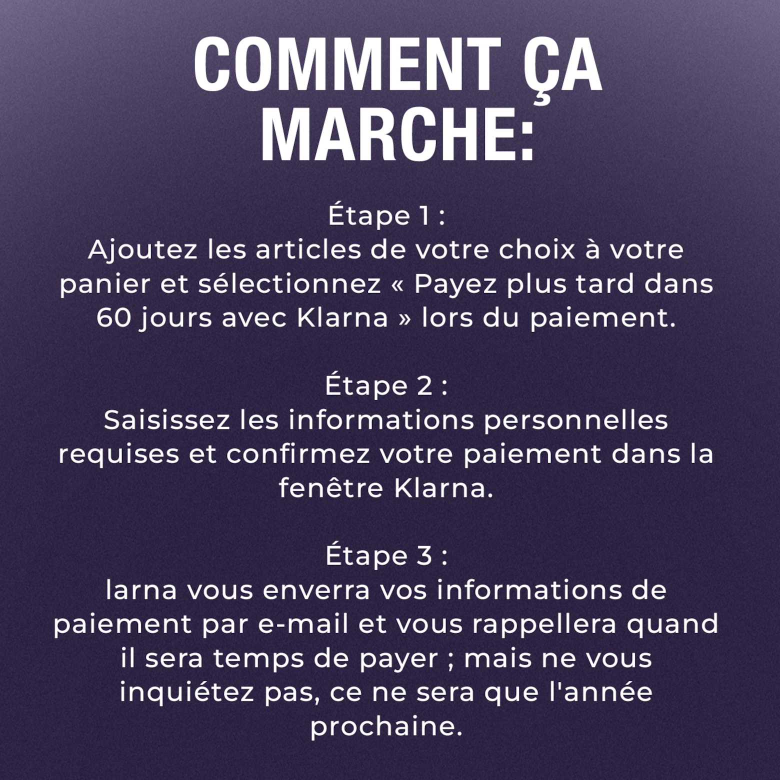 Seulement cette semaine Shoppez maintenant, payez l'année prochaine