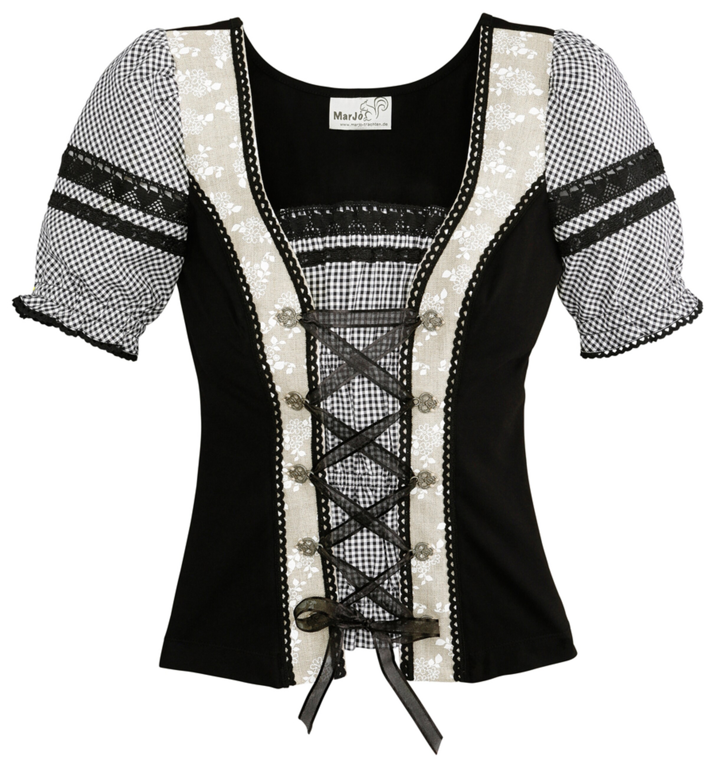 MARJO - Trachtenshirt Damen mit Satinbandschnürung in beige